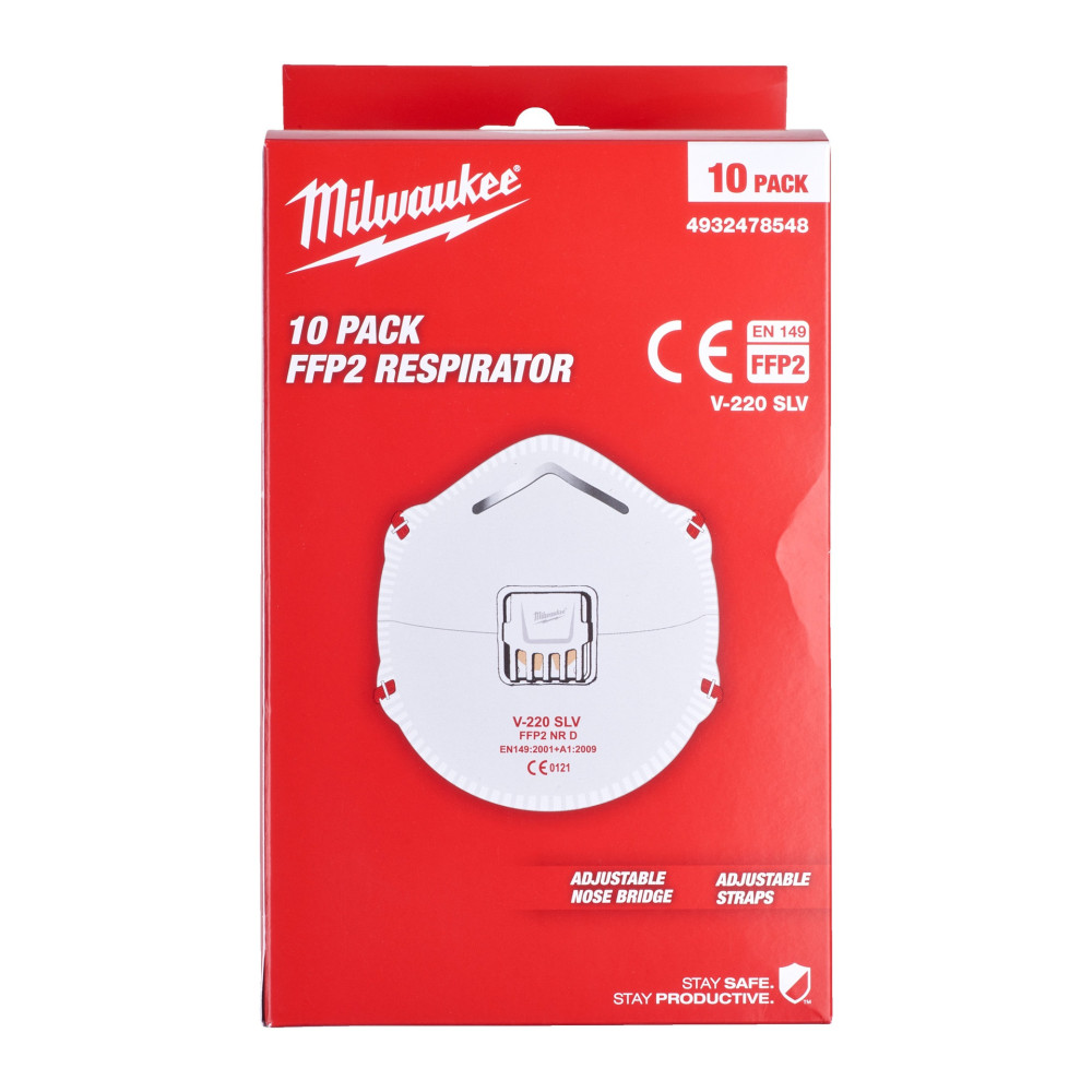 Półmaska FFP2 z zaworem - Milwaukee | FFP2 Respirator with Valve - 10 pc | Dobra Cena | Sklep Online - Norwit.pl