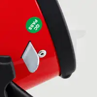 QC PASS sticker on the red housing next to a metal element