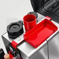 Water tank cap marked FILL WITH WATER next to a red tray