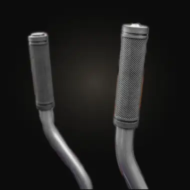 Two control lever grips: a smooth black one and a knurled one