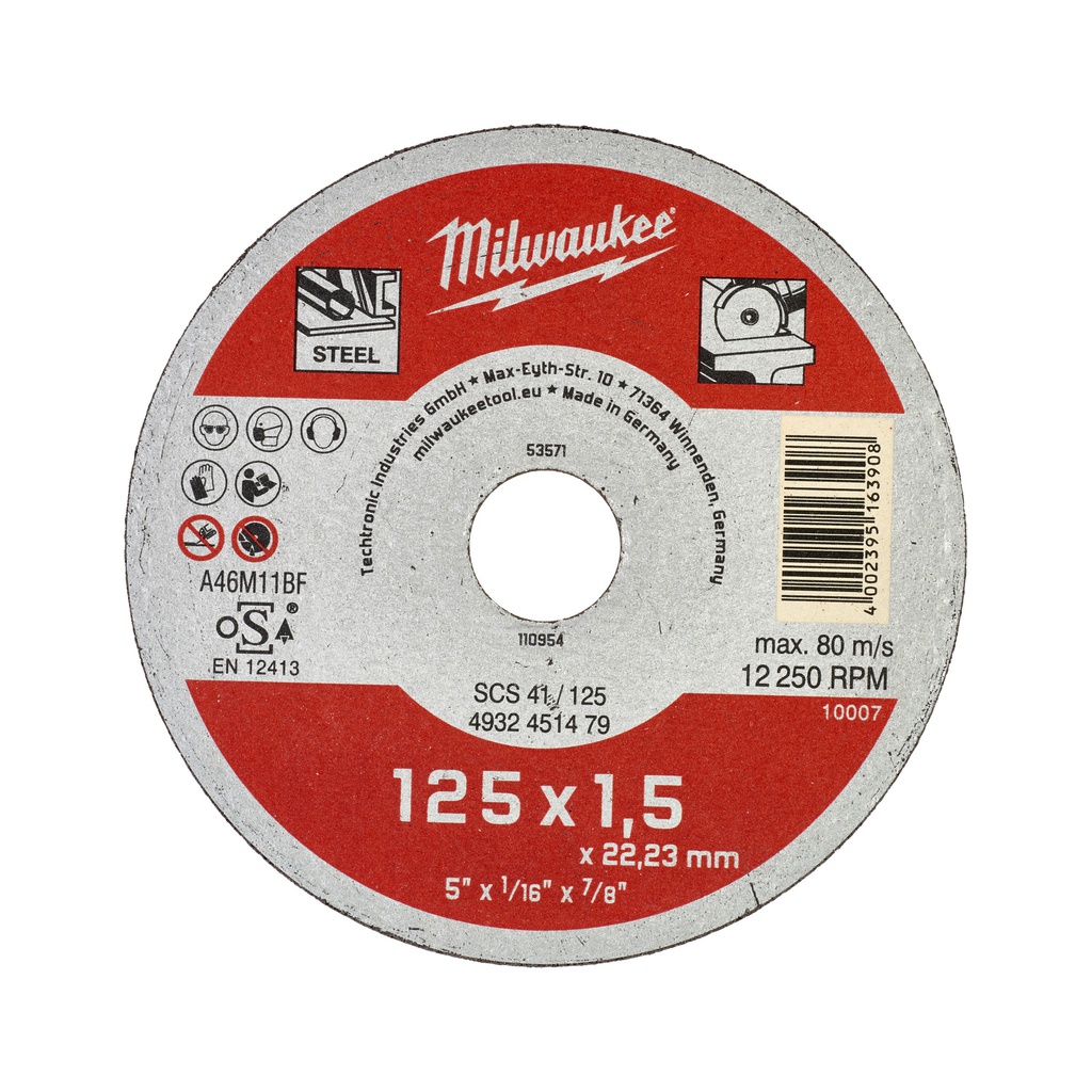 Tarcze do cięcia metalu serii Contractor  Milwaukee | SCS 41 / 125 x 1.5 x 22 mm Contractor series - 25 pcs