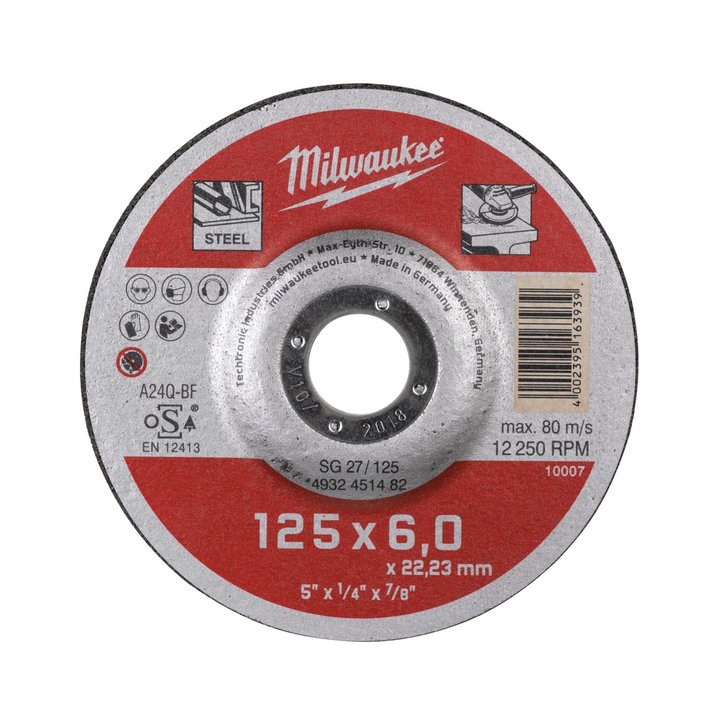 Tarcze do szlifowania metalu serii Contractor Milwaukee | SG 27 / 125 x 6 x 22 mm Contractor series - 25 pcs