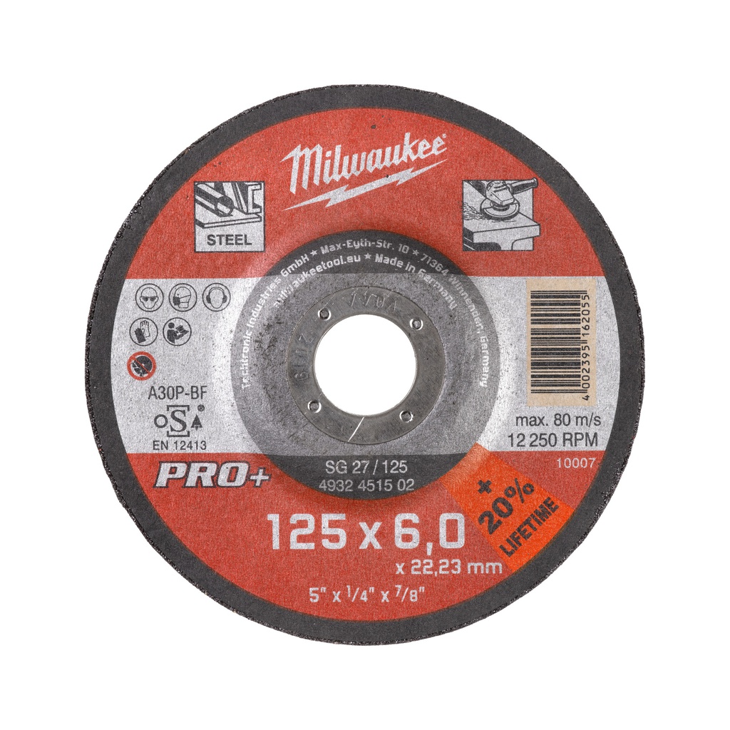 Tarcze do szlifowania metalu PRO+ Milwaukee | SG 27 / 125 x 6 x 22 mm - 25 pcs
