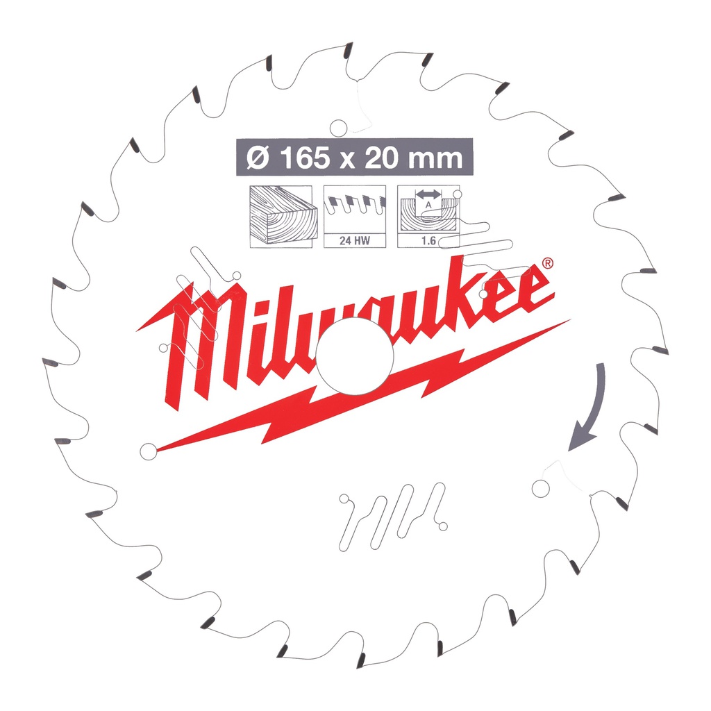 Tarcze pilarskie do ręcznych pił tarczowych Milwaukee | CSB P W 165 x 20 x 1.6 x 24ATB