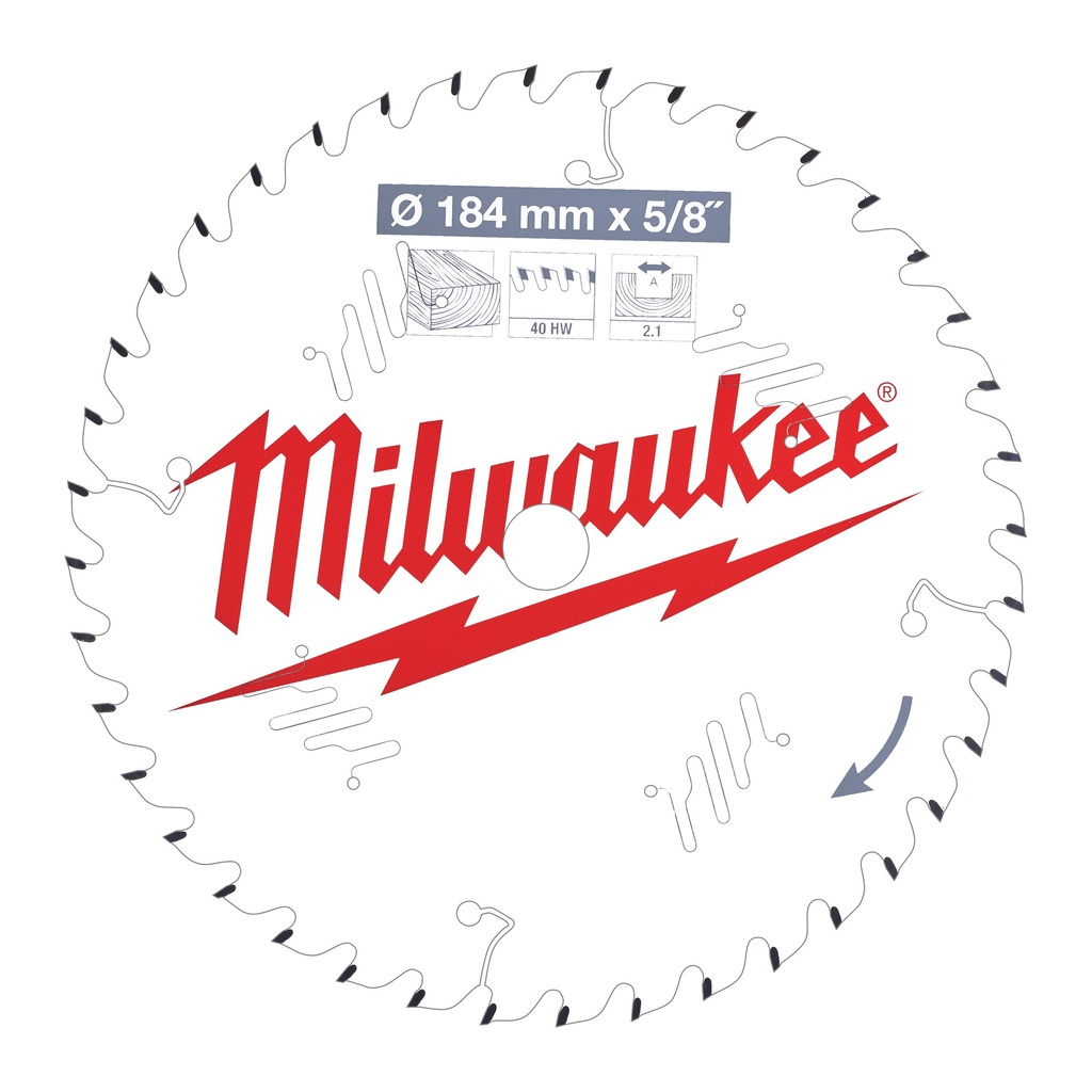 Tarcze pilarskie do ręcznych pił tarczowych Milwaukee | CSB P W 184 x 5/8 x 2,1 x 40ATB