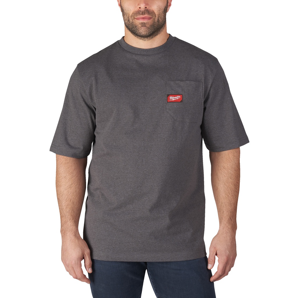 T-shirt z krótkim rękawem i kieszonką na klatce piersiowej - Szary Milwaukee | WTSSG (L)