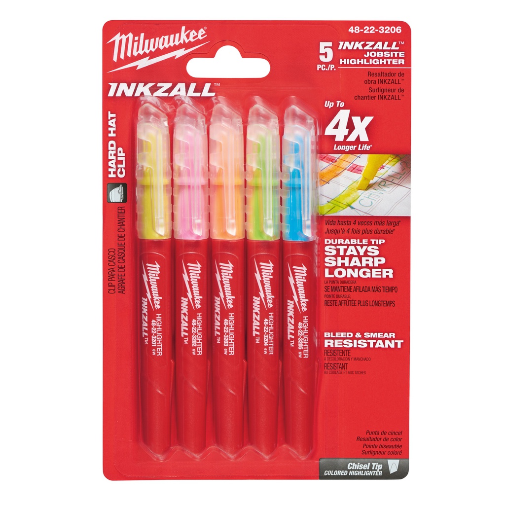 Zakreślacze INKZALL™  Milwaukee | INKZALL Highlighters Coloured - 5pc