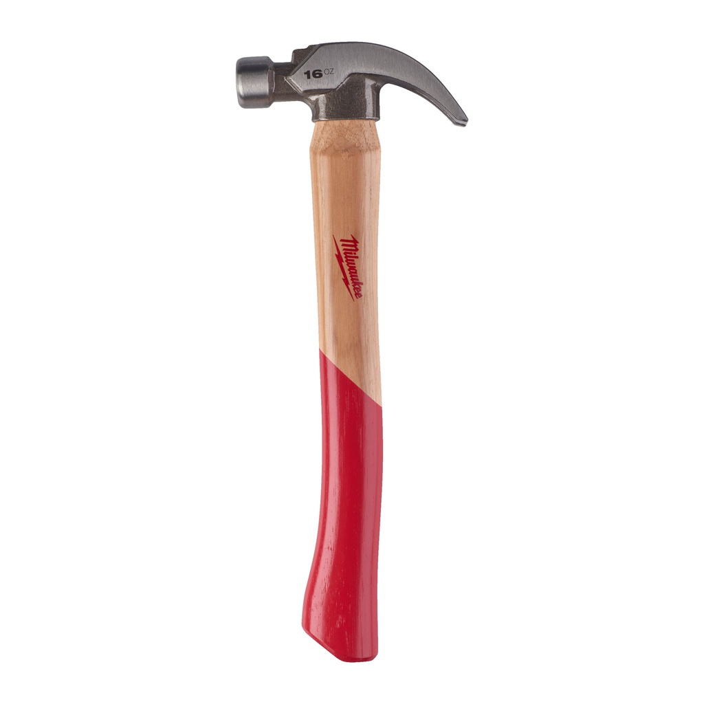 Młotek ciesielski z trzonkiem z drewna hikorowego, pazur zakrzywiony Milwaukee | Hickory Curved Claw Hammer 16oz / 450g