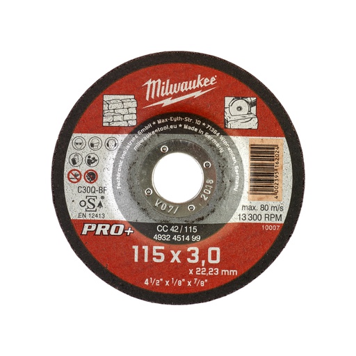 [4932451499] Tarcze do cięcia kamienia  PRO+ Milwaukee | Stone Cutting Disc Pro+ CC42 115x3mm-1pc