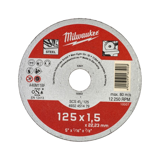 [4932451479] Tarcze do cięcia metalu serii Contractor  Milwaukee | SCS 41 / 125 x 1.5 x 22 mm Contractor series - 25 pcs