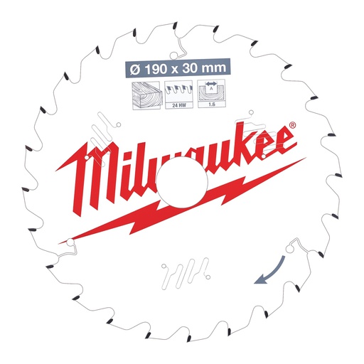 [4932471300] Tarcze pilarskie do ręcznych pił tarczowych Milwaukee | CSB P W 190 x 30 x 1,6 x 24ATB