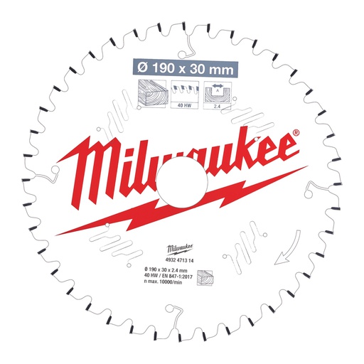 [4932471314] Tarcze pilarskie do pił ukosowych Milwaukee | CSB MS W 190 x 30 x 2,4 x 40ATB neg.