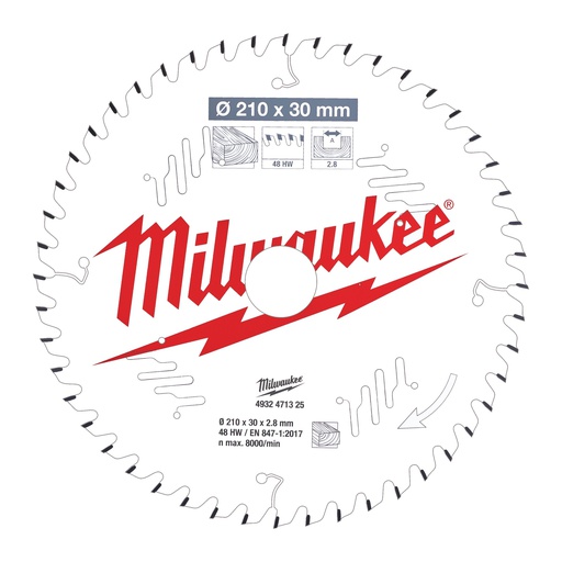 [4932471325] Tarcze pilarskie do ręcznych pił tarczowych Milwaukee | CSB P W 210 x 30 x 2.8 x 48ATB