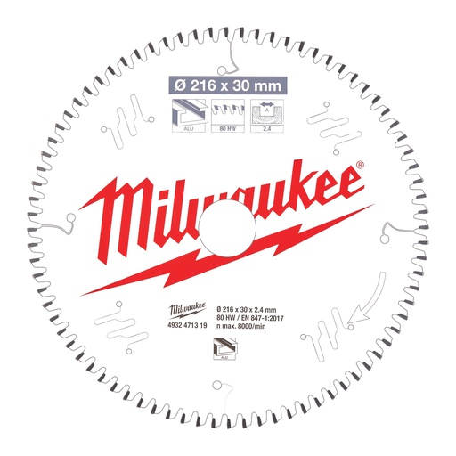 [4932471319] Tarcze pilarskie do pił ukosowych Milwaukee | CSB MS Alu216 x 30 x 2,4 x 80TF neg.
