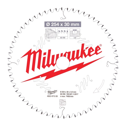 [4932471320] Tarcze pilarskie do pił ukosowych Milwaukee | CSB MS W 254 x 30 x 3,0 x 60ATB neg.