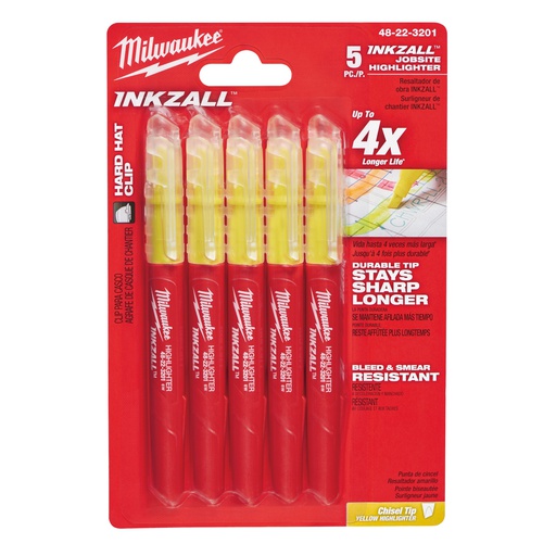[48223201] Zakreślacze INKZALL™  Milwaukee | INKZALL Highlighters Yellow - 5pc